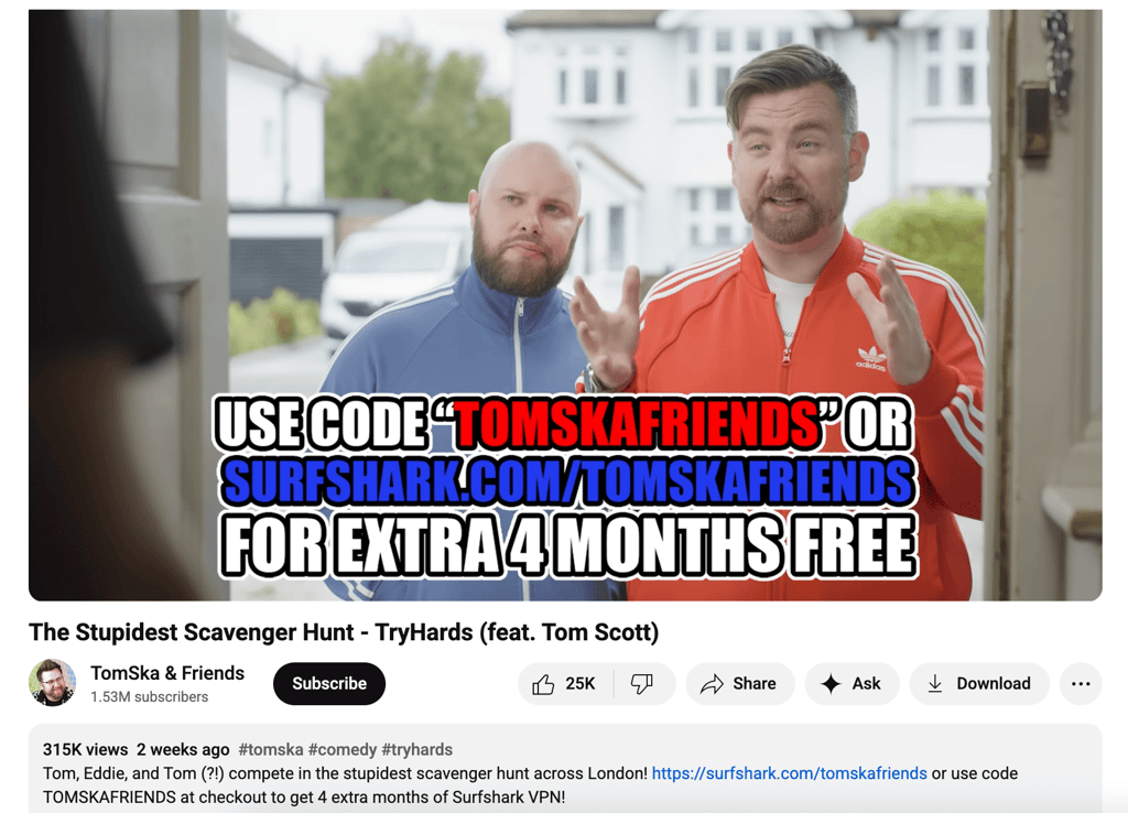 TomSka & Friends Surfshark YouTube ad