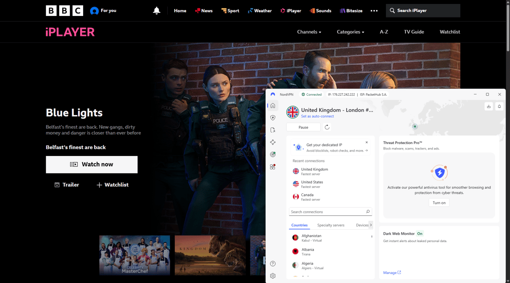 NordVPN unblocking Blue Lights on BBC iPlayer