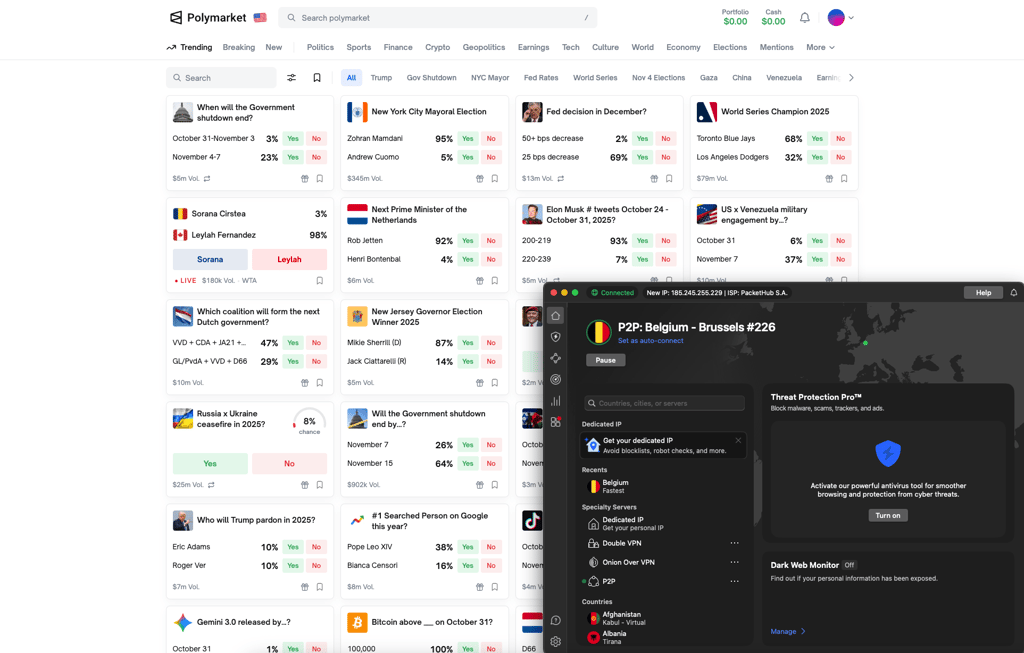 Polymarket unblocked using NordVPN