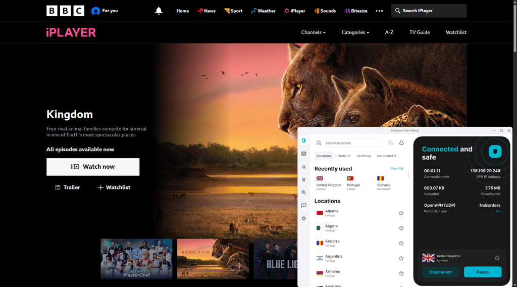 Surfshark unblocking Kingdom on BBC iPlayer