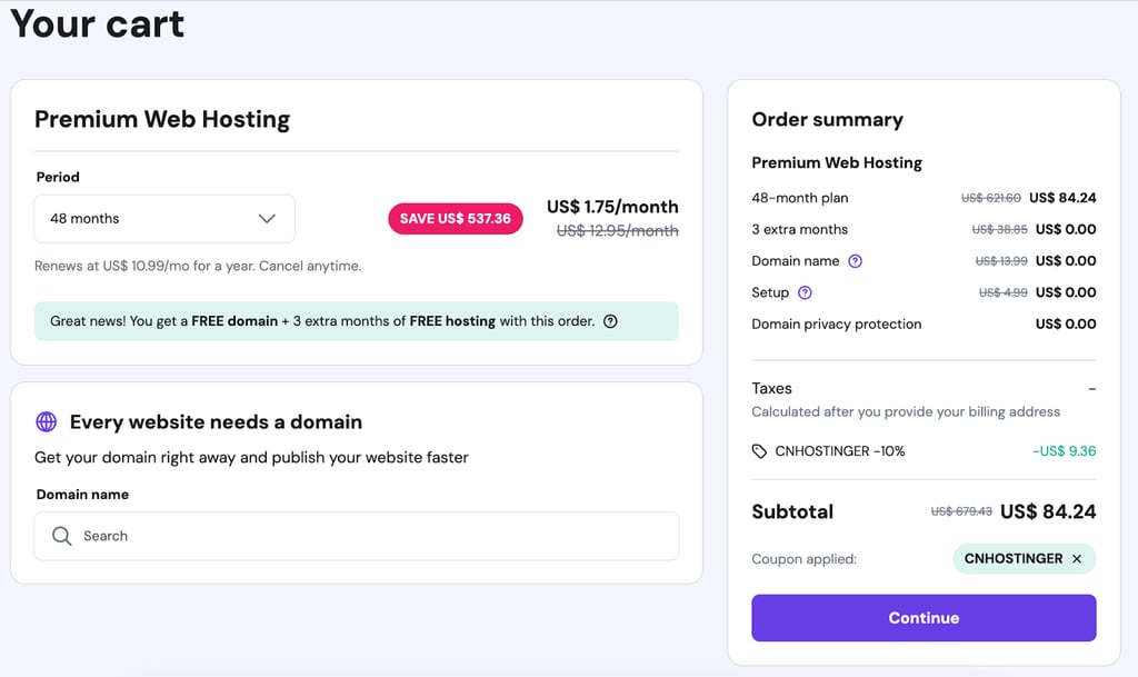 Applying Hostinger promo code