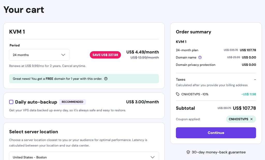 Hostinger VPS plan customization