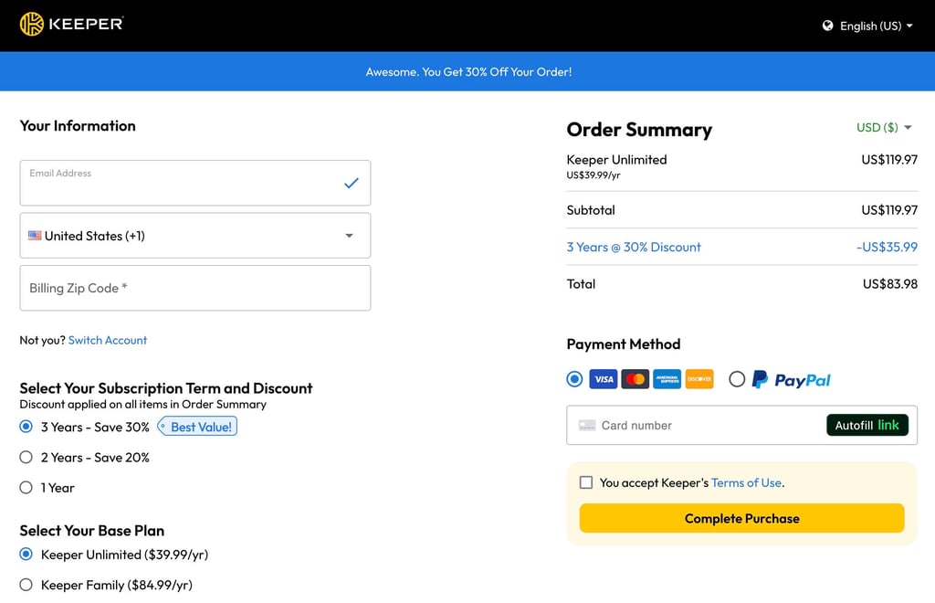 keeper checkout