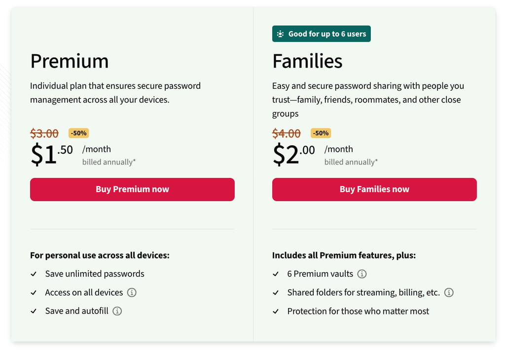 lastpass available plans