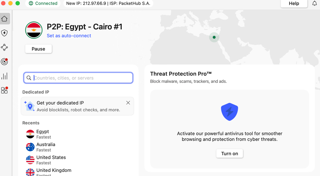 NordVPN Connected to Egypt