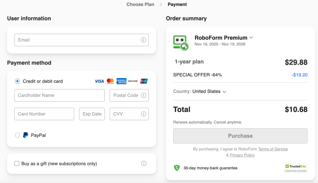 Roboform review your order
