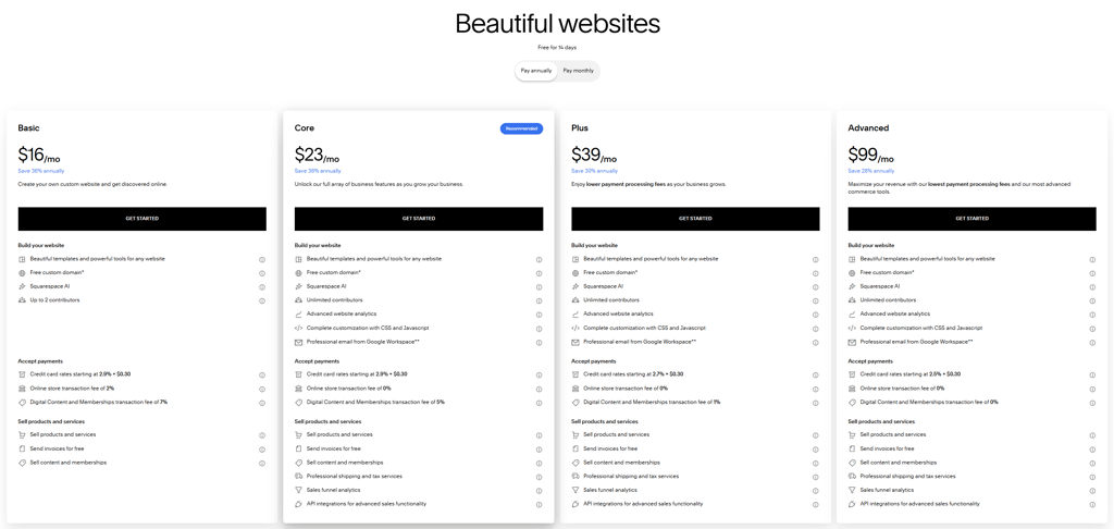squarespace plans