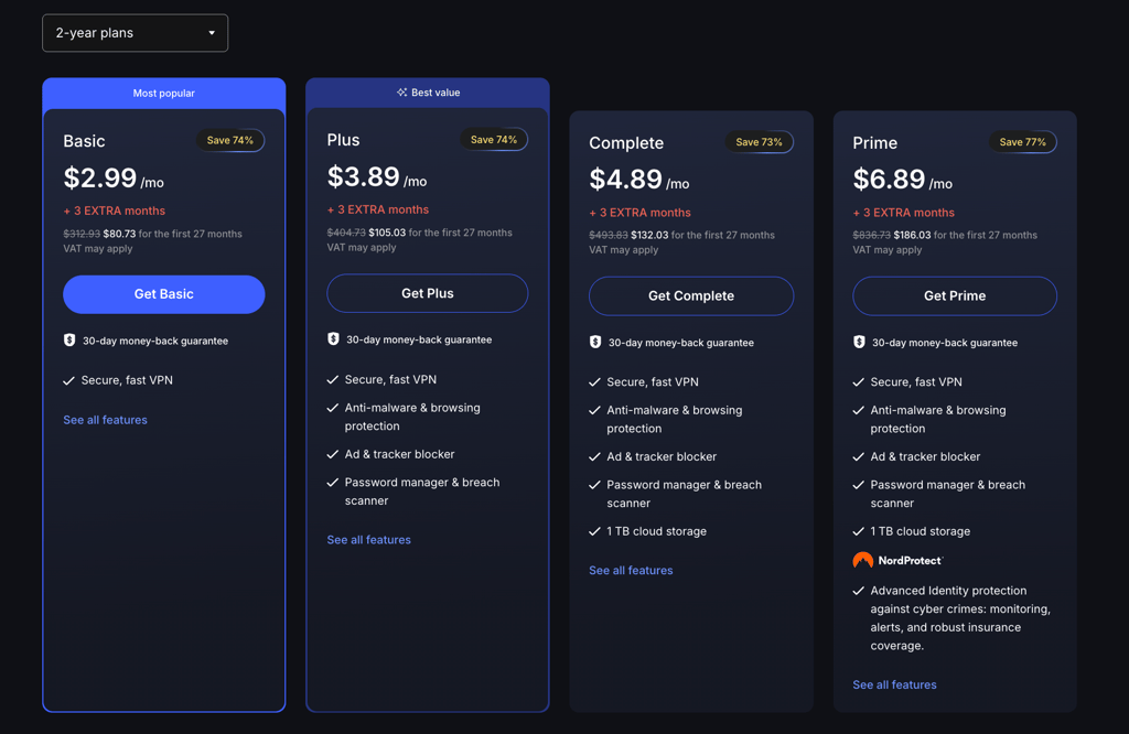 NordVPN plans available