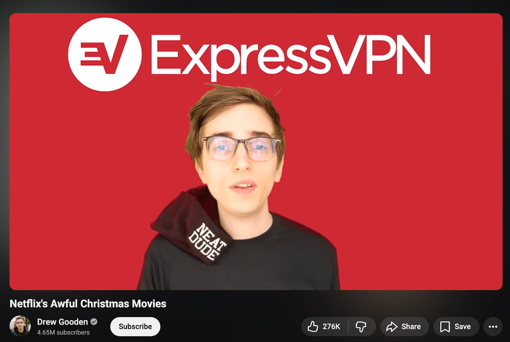 Youtuber promoting ExpressVPN