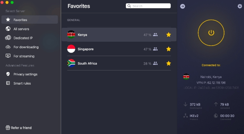 CyberGhost desktop app interface