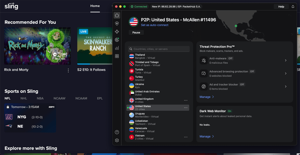 Streaming Sling TV with NordVPN