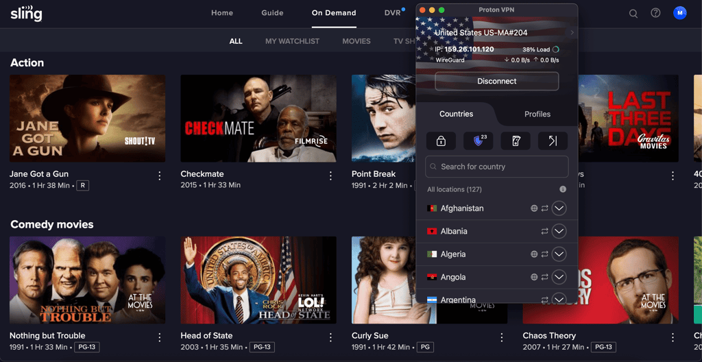 Streaming Sling TV with Proton VPN
