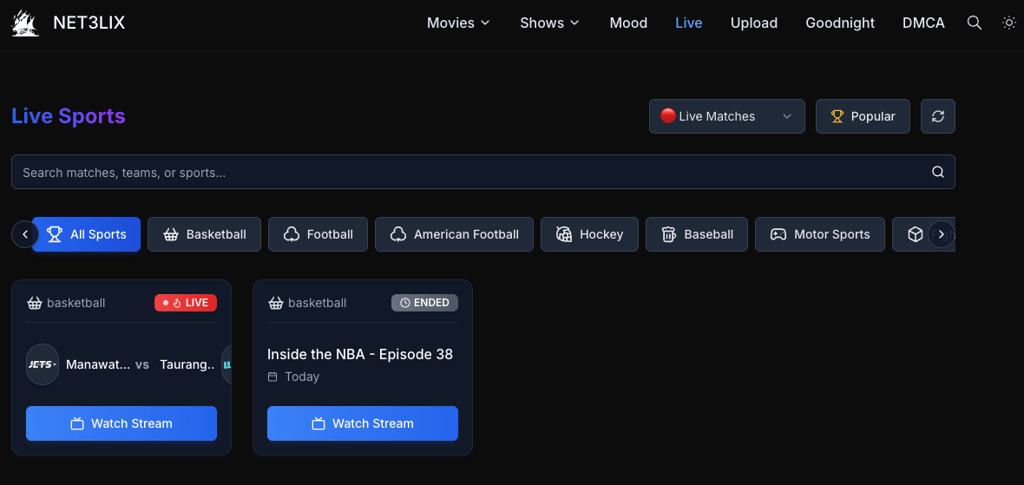 Net3lix.world/live streaming banner