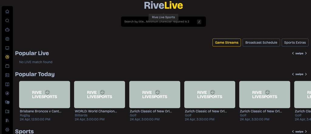 Rivestream.org/livesports streaming banner