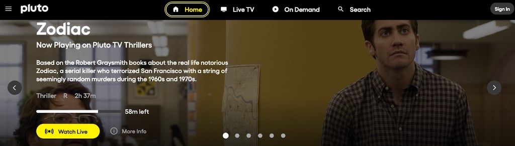 Pluto TV home page