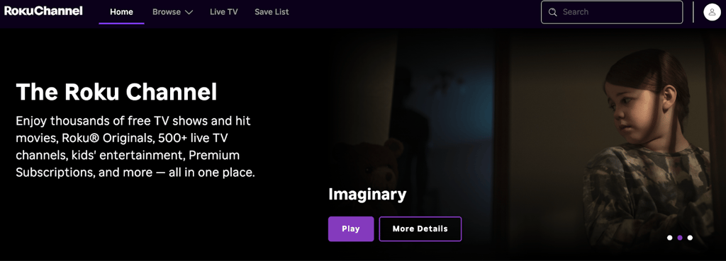 The Roku Channel home page