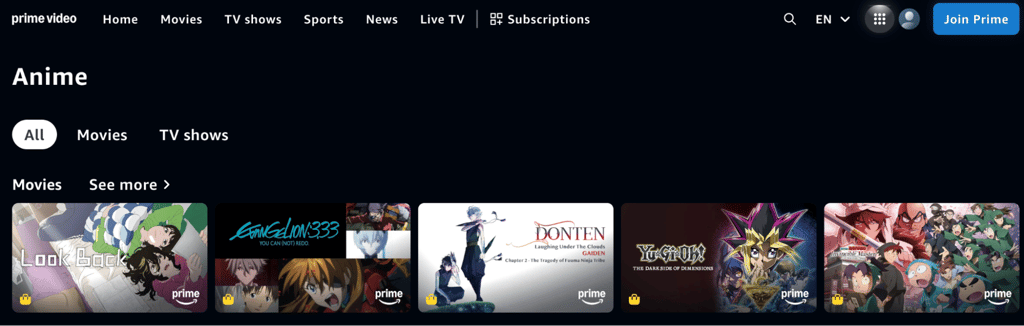 Prime Video home page