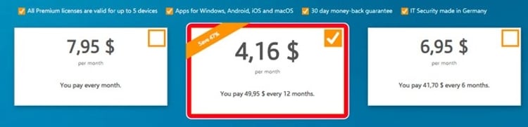 The price for Steganos VPN