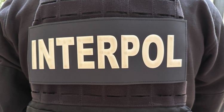 Interpol officer's back with logo visible
