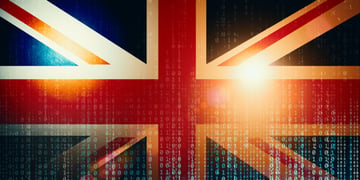 UK flag, digital green numbers