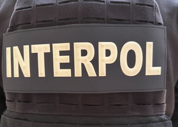 Interpol officer's back with logo visible