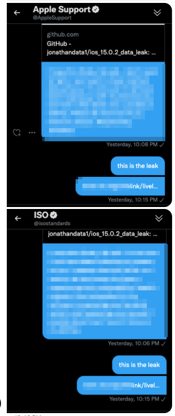 Screenshot of hacker contacting both parties