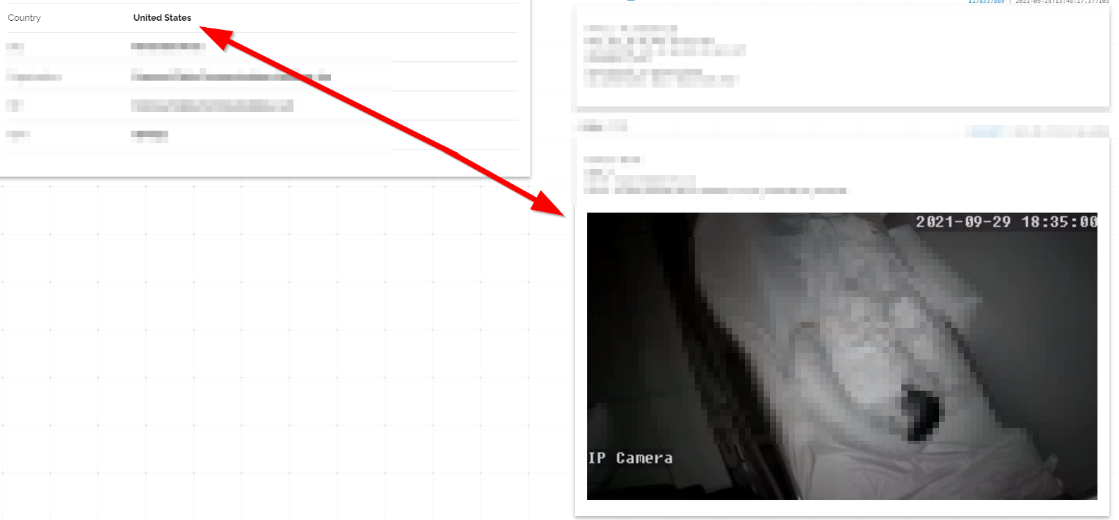 Video streams from camera with a kid in the bed and country name on the screen